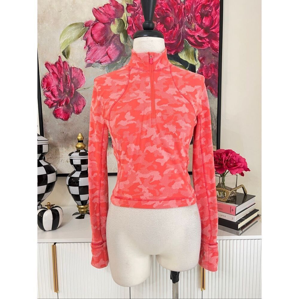 Lululemon Athletica Women's It's Rulu Cropped Half Zip Sweatshirt Orange Size 6